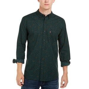 Levis Green Floral Shirt Long Sleeve Button Down Chest Pocket Casual Men's XXL